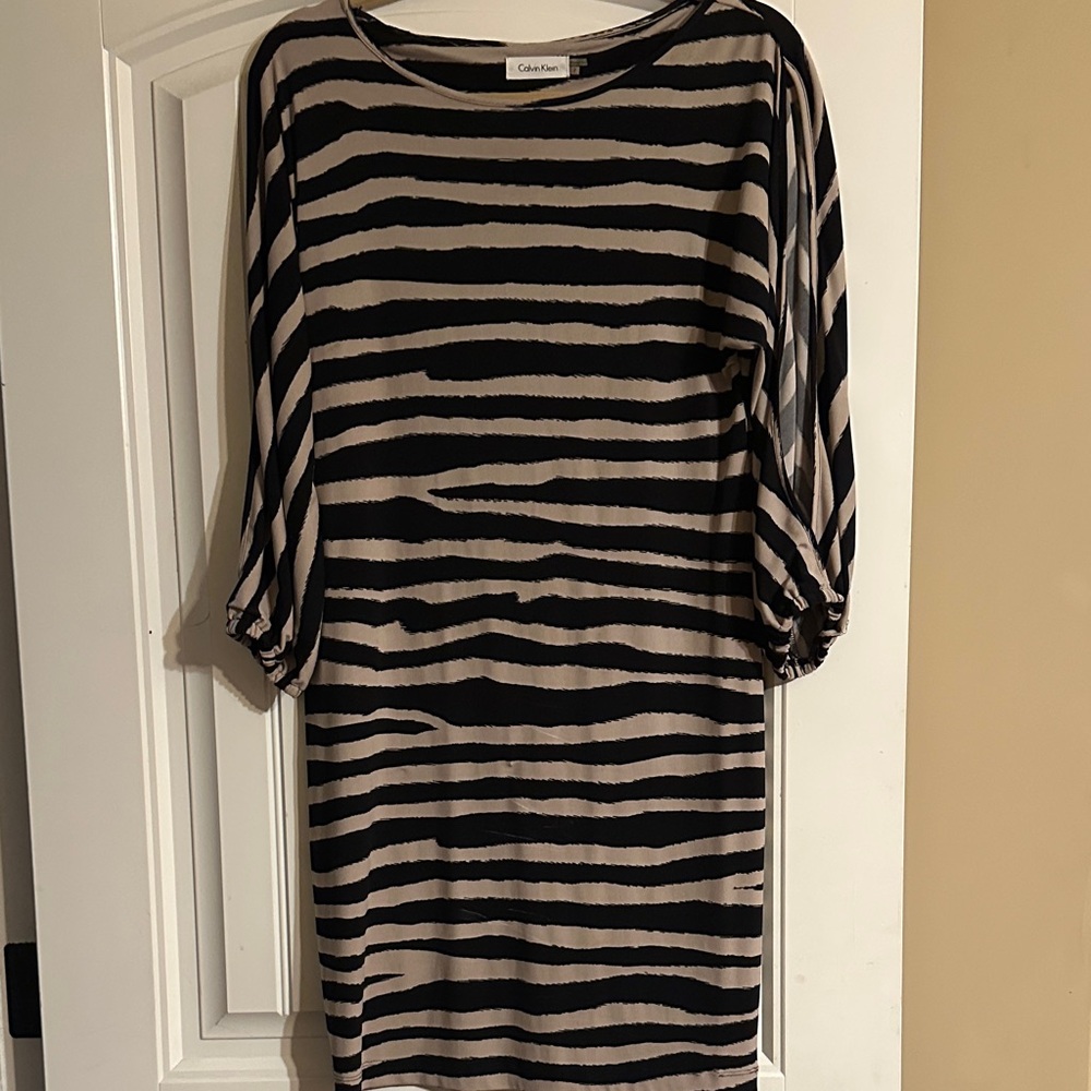 Calvin Klein Zebra Print Long Sleeve Dress